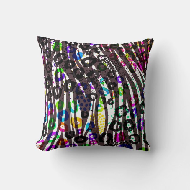 Funky Multi Animal Print Pattern Bright Colours Cushion (Front)
