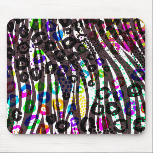Funky Multi Animal Print Pattern Bright Colours Mouse Mat