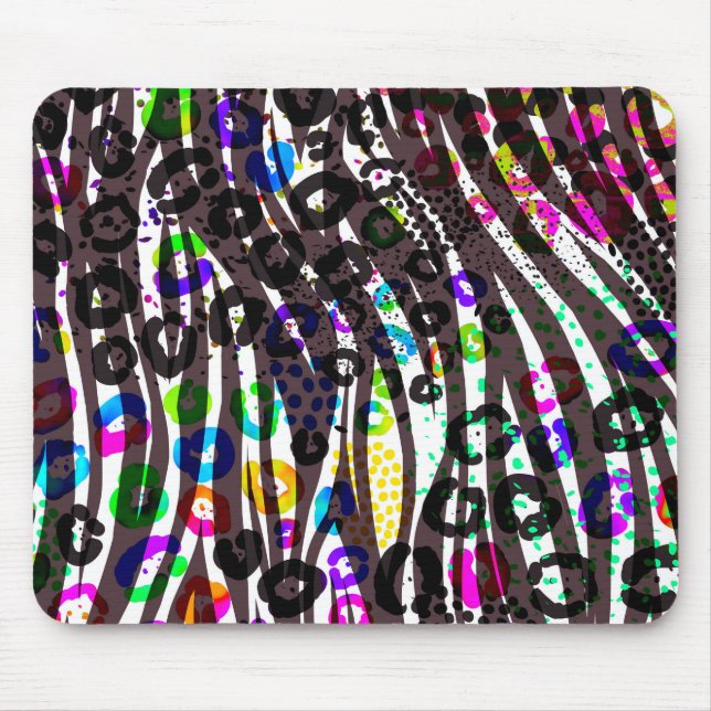 Funky Multi Animal Print Pattern Bright Colours Mouse Mat (Front)