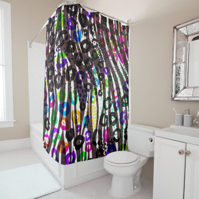 Funky Multi Animal Print Pattern Bright Colours Shower Curtain (In Situ)