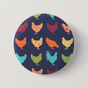 Funky Multi-coloured Chicken Pattern 6 Cm Round Badge