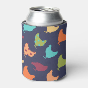 Funky Multi-coloured Chicken Pattern Can Cooler