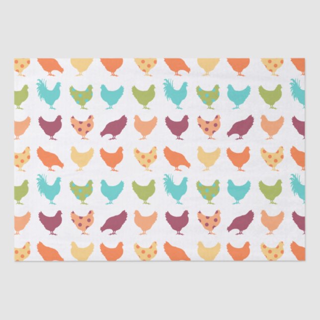 Funky Multi-coloured Chicken Pattern Tissue Paper (Front)