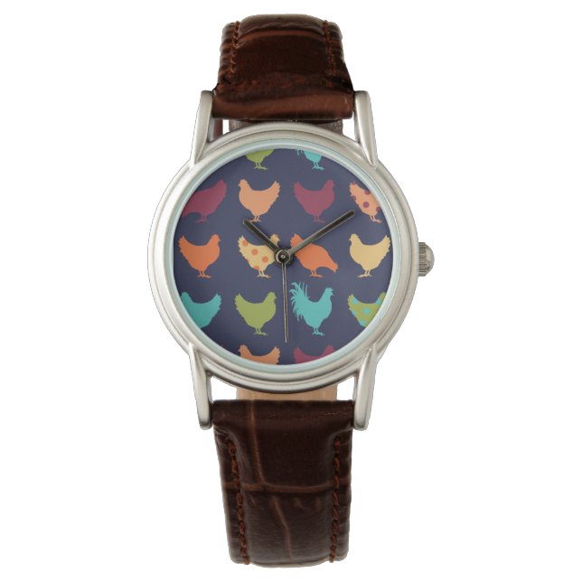 Funky Multi-coloured Chicken Pattern Watch (Front)