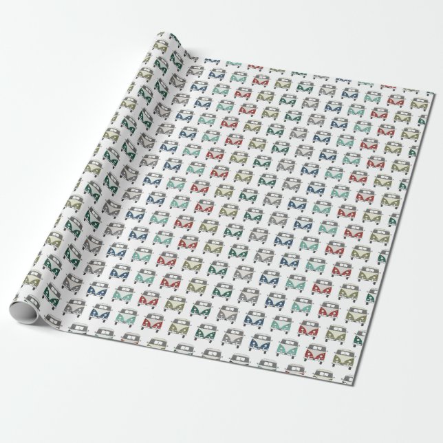 funky, multi coloured vintage bus wrapping paper (Unrolled)