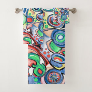 Funky Multicolor Abstract Bath Towel Set