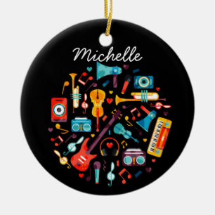 Funky Music colorful musical instruments Ceramic Tree Decoration
