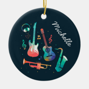 Funky Music colourful musical instruments Ceramic Tree Decoration