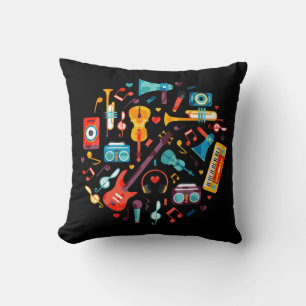 Funky Music colourful musical instruments Cushion