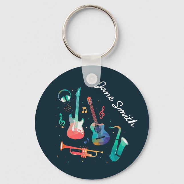 Funky Music colourful musical instruments Key Ring (Front)