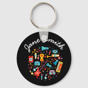 Funky Music colourful musical instruments Key Ring