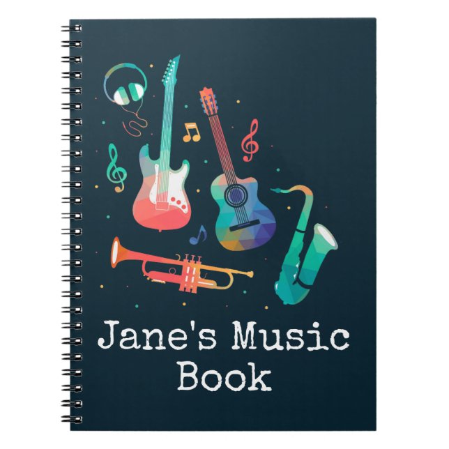 Funky Music colourful musical instruments Notebook (Front)