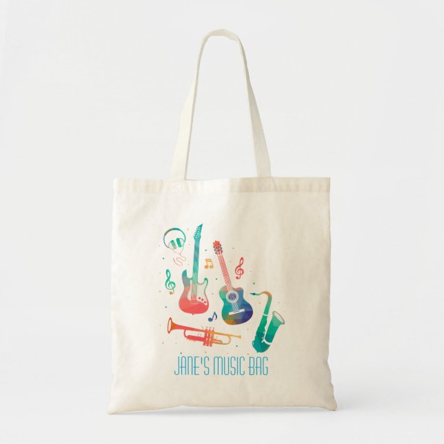 Funky Music colourful musical instruments Tote Bag (Front)