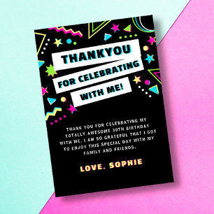 Funky Neon Colourful Retro Birthday Party Thank Yo You Card