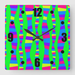 Funky Neon Colours Retro Modern Pattern Square Wall Clock