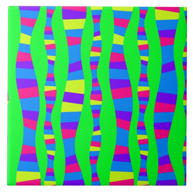 Funky Neon Colours Retro Modern Pattern Tile (Front)