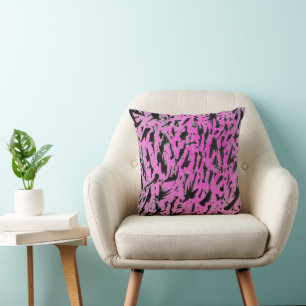Funky Neon Pink and Black Print Cushion