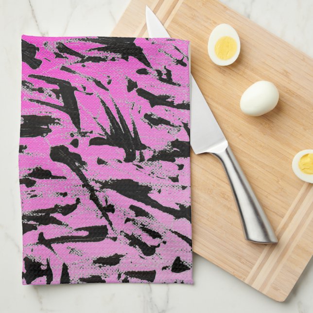 Funky Neon Pink and Black Print Tea Towel (Quarter Fold)