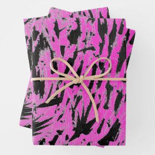 Funky Neon Pink and Black Print Wrapping Paper Sheet