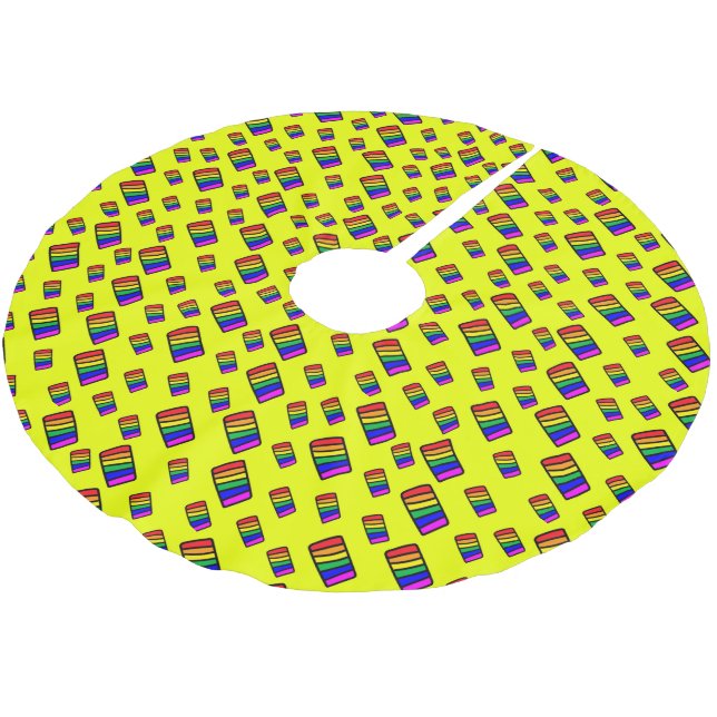 Funky Neon Rainbow Block Pattern Brushed Polyester Tree Skirt (Angled)