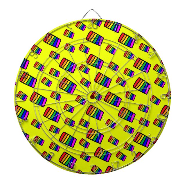 Funky Neon Rainbow Block Pattern Dartboard (Front)