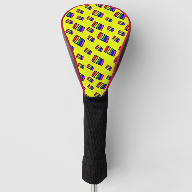 Funky Neon Rainbow Block Pattern Golf Head Cover (Front)