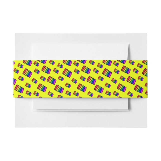 Funky Neon Rainbow Block Pattern Invitation Belly Band (Front Example)