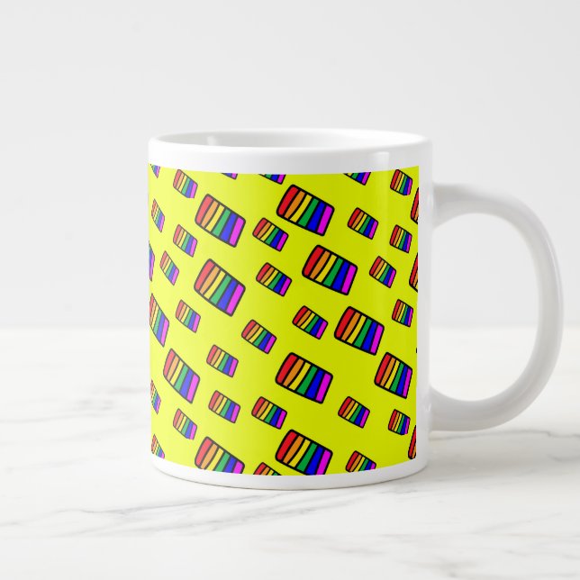 Funky Neon Rainbow Block Pattern Large Coffee Mug (Right)