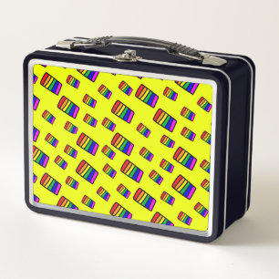 Funky Neon Rainbow Block Pattern Metal Lunch Box