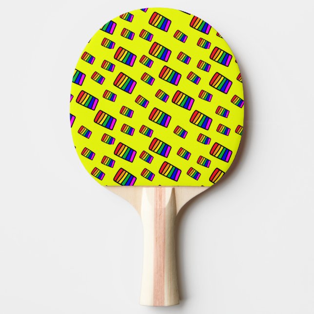 Funky Neon Rainbow Block Pattern Ping Pong Paddle (Front)