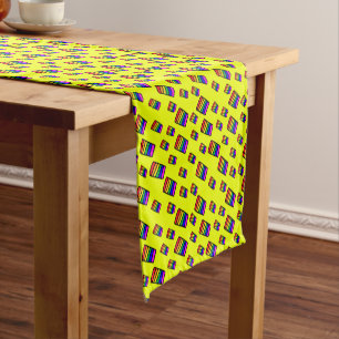 Funky Neon Rainbow Block Pattern Short Table Runner