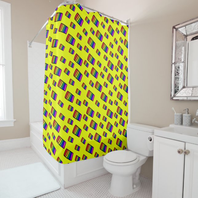 Funky Neon Rainbow Block Pattern Shower Curtain (In Situ)