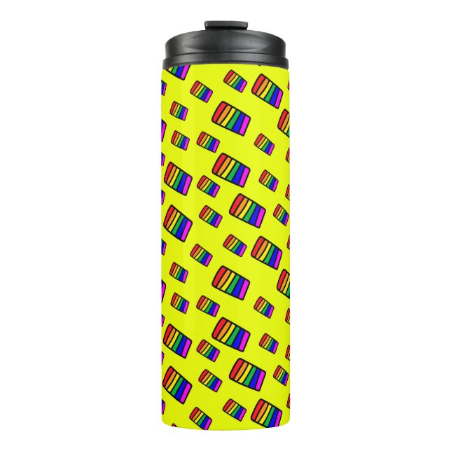 Funky Neon Rainbow Block Pattern Thermal Tumbler (Front)