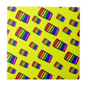 Funky Neon Rainbow Block Pattern Tile