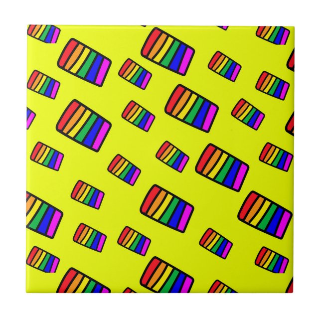 Funky Neon Rainbow Block Pattern Tile (Front)