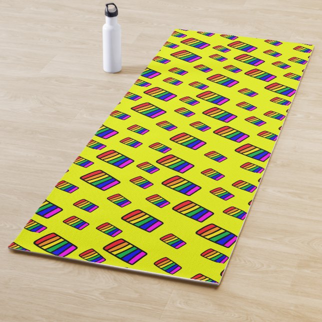 Funky Neon Rainbow Block Pattern Yoga Mat (In Situ)