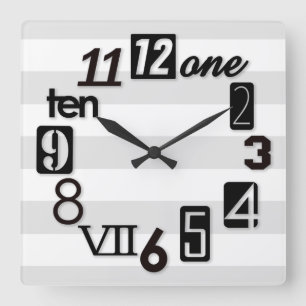 Funky Numbra Square with stripes Wall Clocks