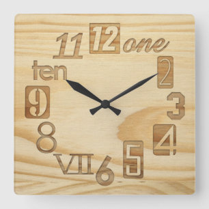 Funky Numbra "Wood grain" Square Wall Clocks