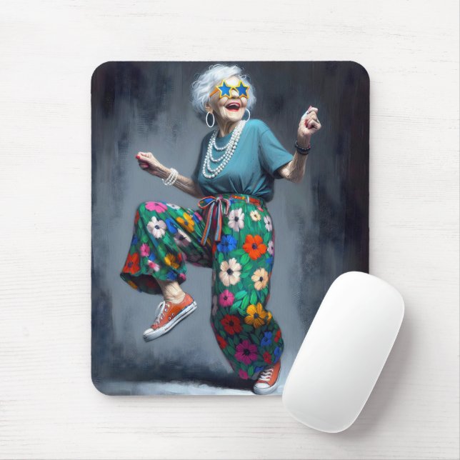 Funky Old Lady Dancing Mouse Mat (With Mouse)