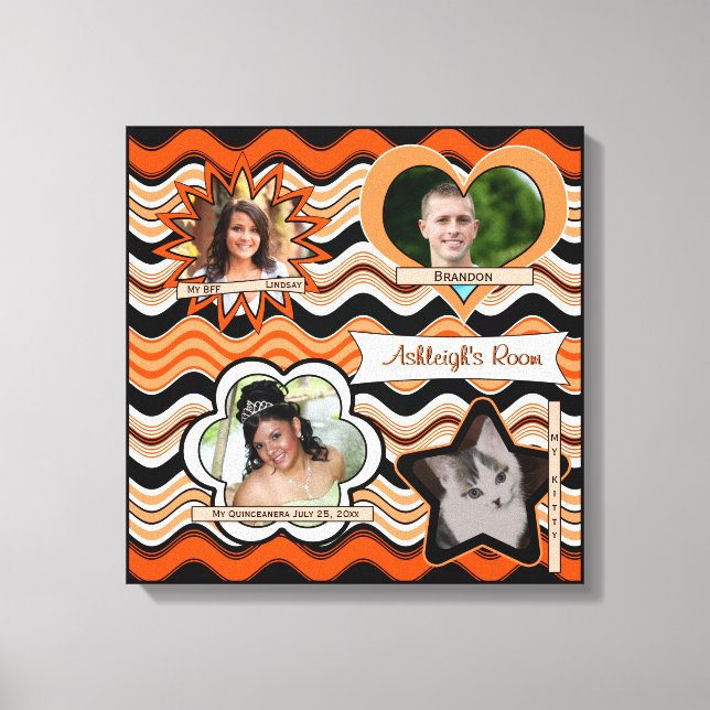 Funky Orange, Black, White Photo Wall Hanging Canvas Print (Front)