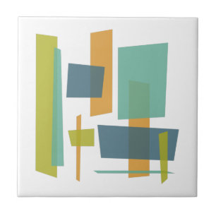 Funky Orange Blue Green Rectangles Mid-century Tile
