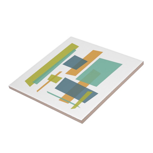 Funky Orange Blue Green Rectangles Mid-century Tile (Side)