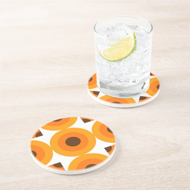 Funky Orange Brown Retro Circles Art Pattern Coaster (Side)