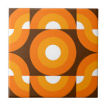 Funky Orange Brown Retro Circles Art Pattern Tile<br><div class="desc">Beautiful contemporary dark yellow,  light orange and white coloured geometric circles pattern on a dark brown background. Ornate,  elegant,  stylish and eclectic design for the fancy artistic fashionista,  the artsy fashion diva,  popular hip trendsetter,  vintage retro art style and abstract digital geometric motif lover.</div>