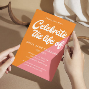 Funky Orange Pink Retro Celebration of Life Invitation