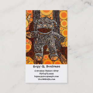 Funky Orange Sock Monkey Circles Bubbles Pop Art Business Card