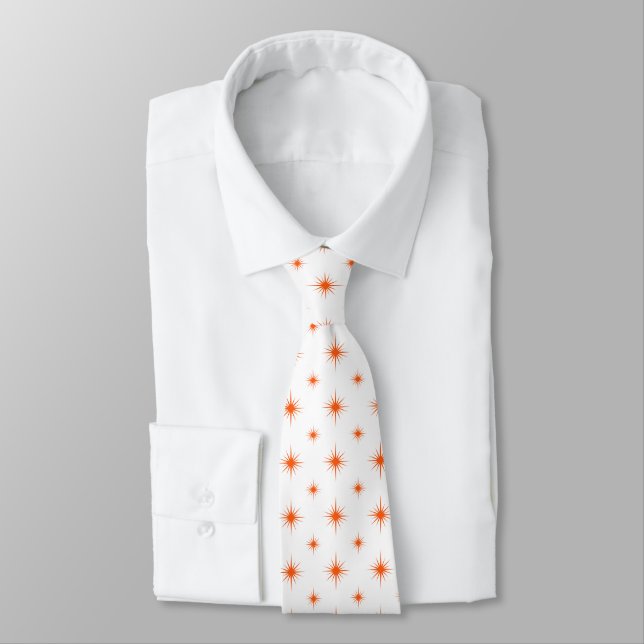 Funky Orange Starburst Pattern Retro Mid Century Tie (Tied)