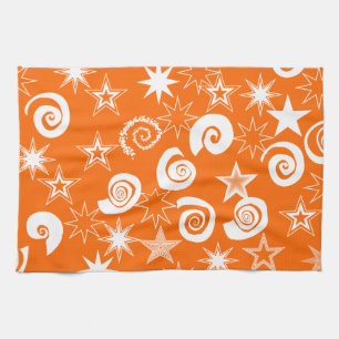 Funky Orange Stars and Swirls Fun Pattern Gifts Tea Towel