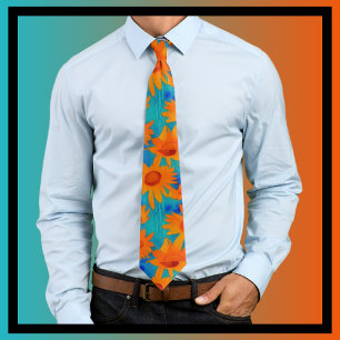 Funky orange sunflowers with aqua blue tie