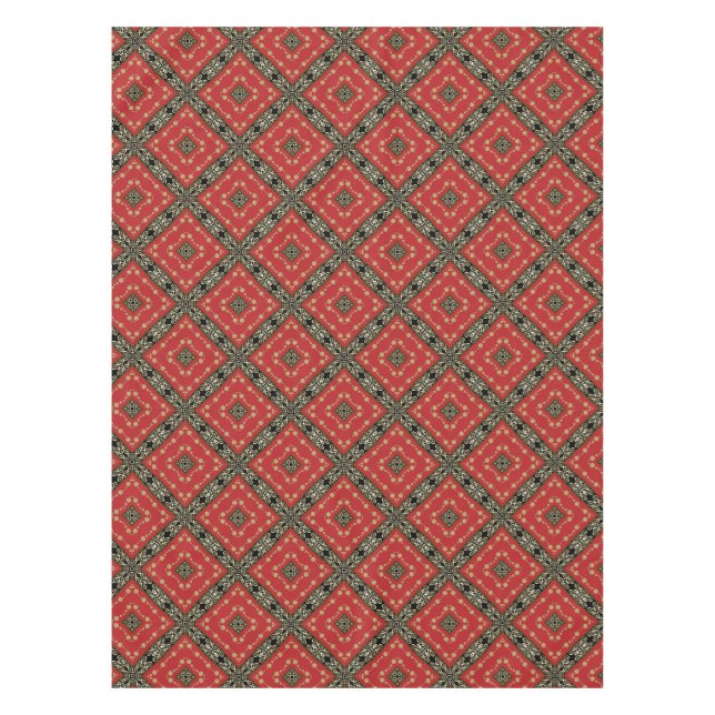 Funky Ornate Black Gold+Red Tablecloth (Front)